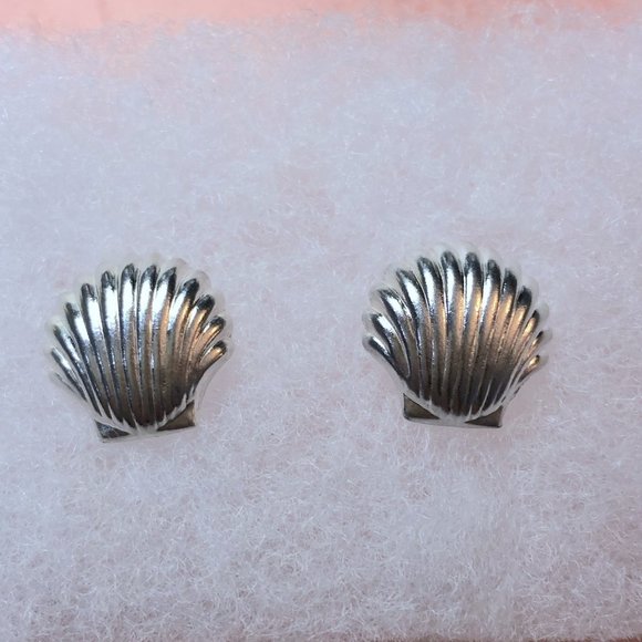 Sterling Silver Scallop Shell Stud Earrings - Picture 2 of 5
